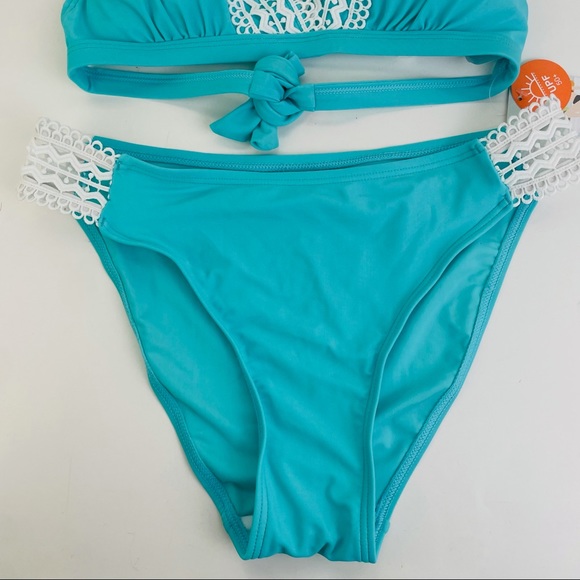 Beautyin Crochet Lace Bikini Two Piece Aqua Turquoise UPF 50 Women’s Size Small - Picture 4 of 7
